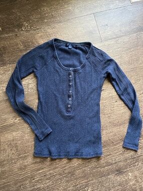 Vintage Boden Henley Rib Knit Top